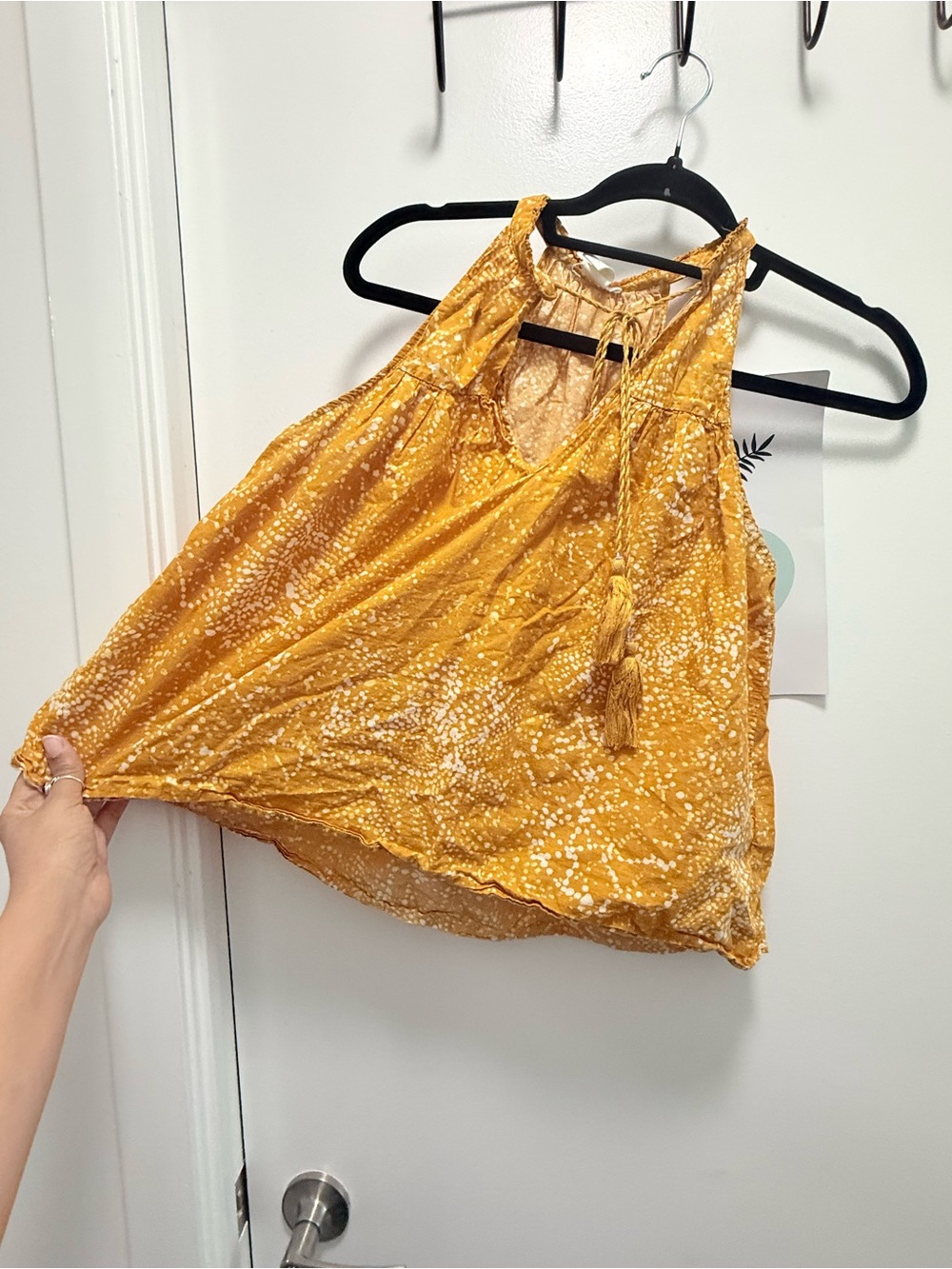 100% Cotton Mustard Speckled Yellow Halter Tie-Front Women's Loose Tank Top M/L